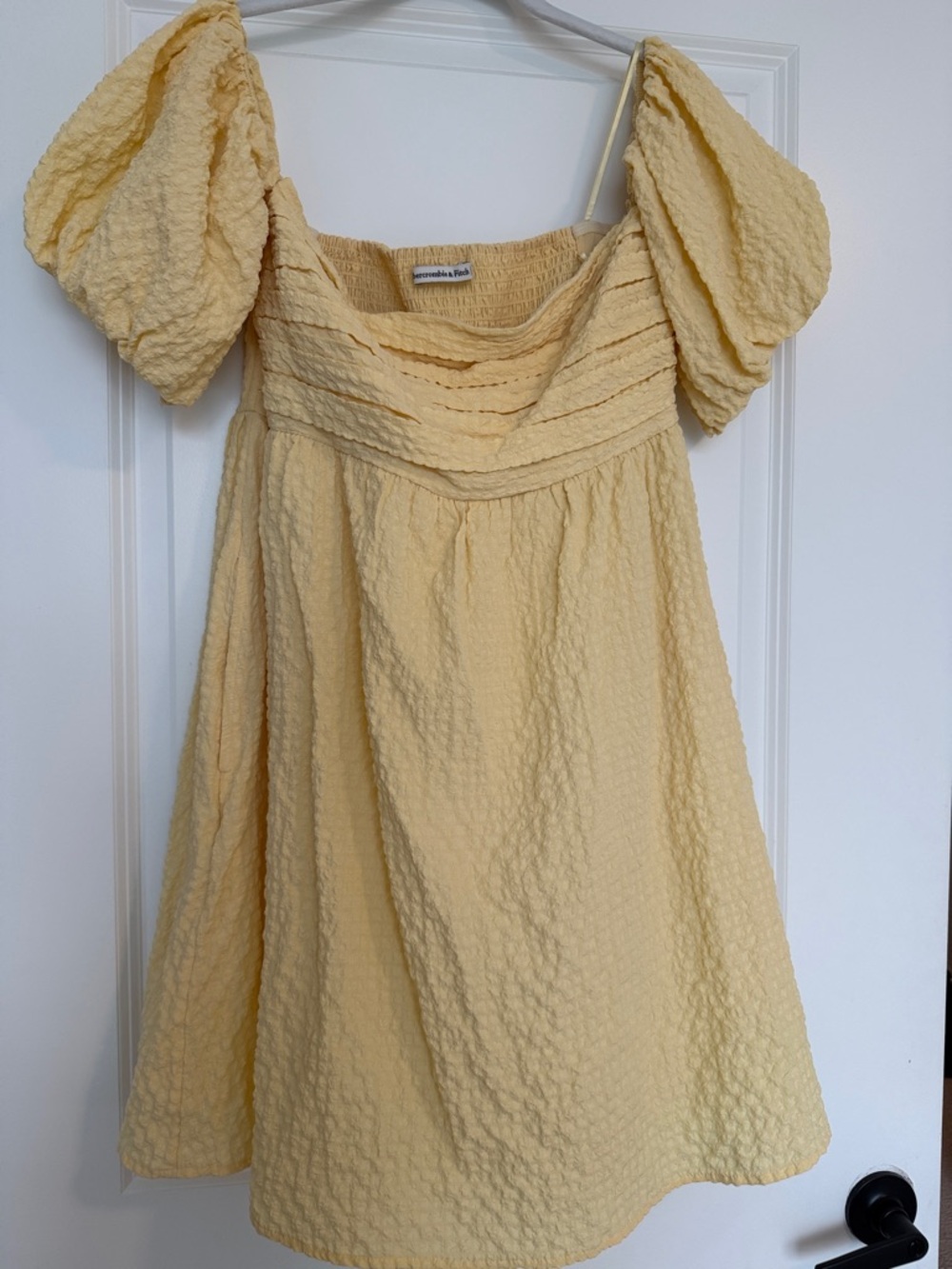 Abercrombie & Fitch Pale Yellow Puff-Sleeve Mini Dress